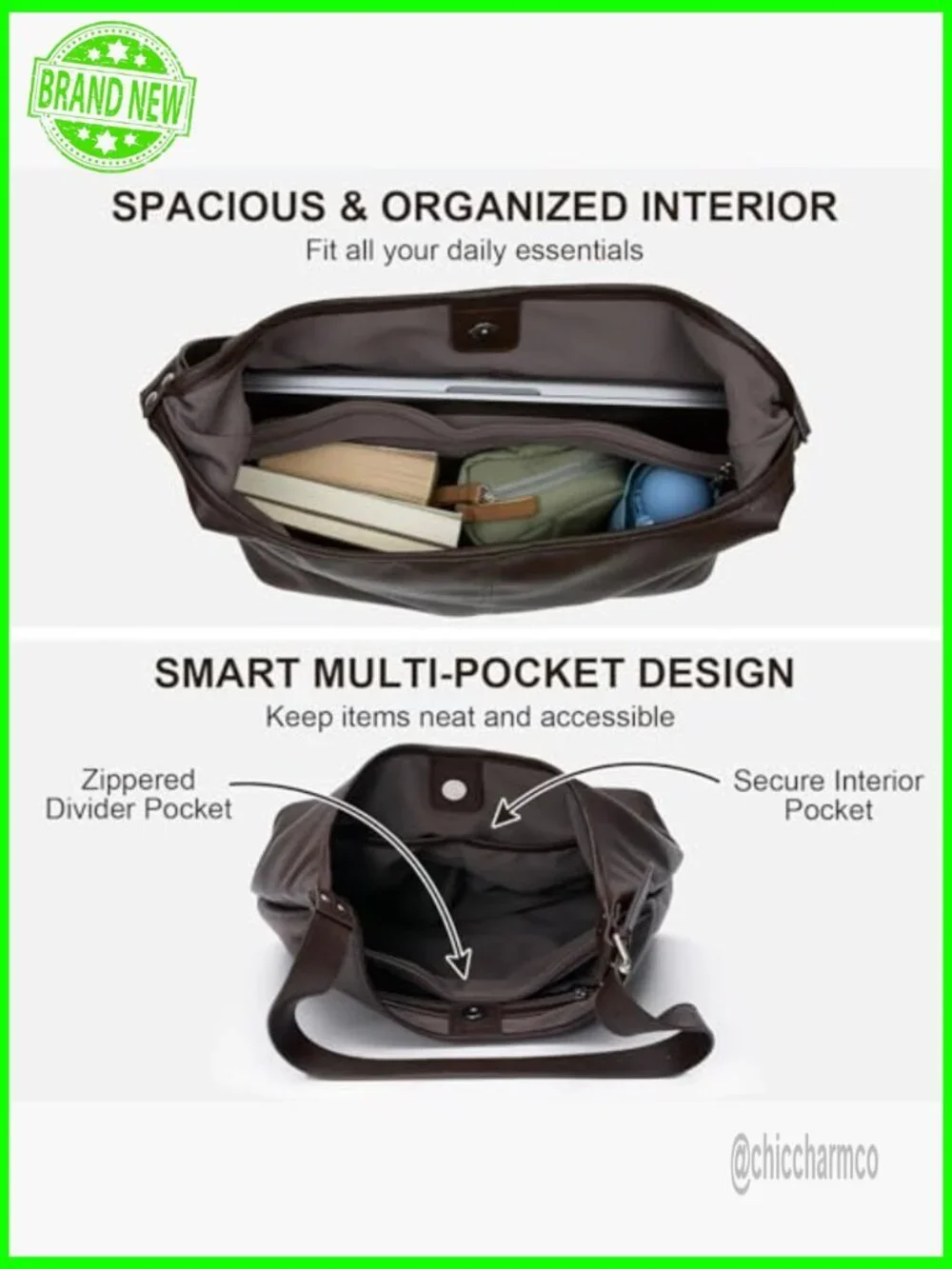 Vegan Leather Hobo Tote with Adjustable Strap & Matching Pouch